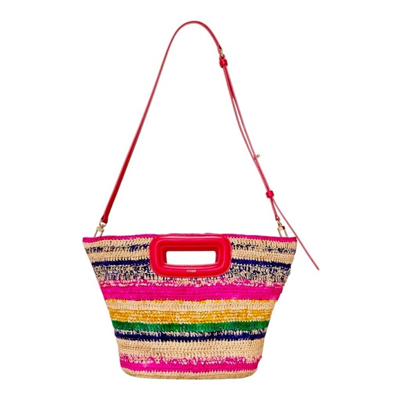 NEW Maje M Mini Striped Raffia Basket Bag – Fuchsia Pink Multicolor - Picture 1 of 5